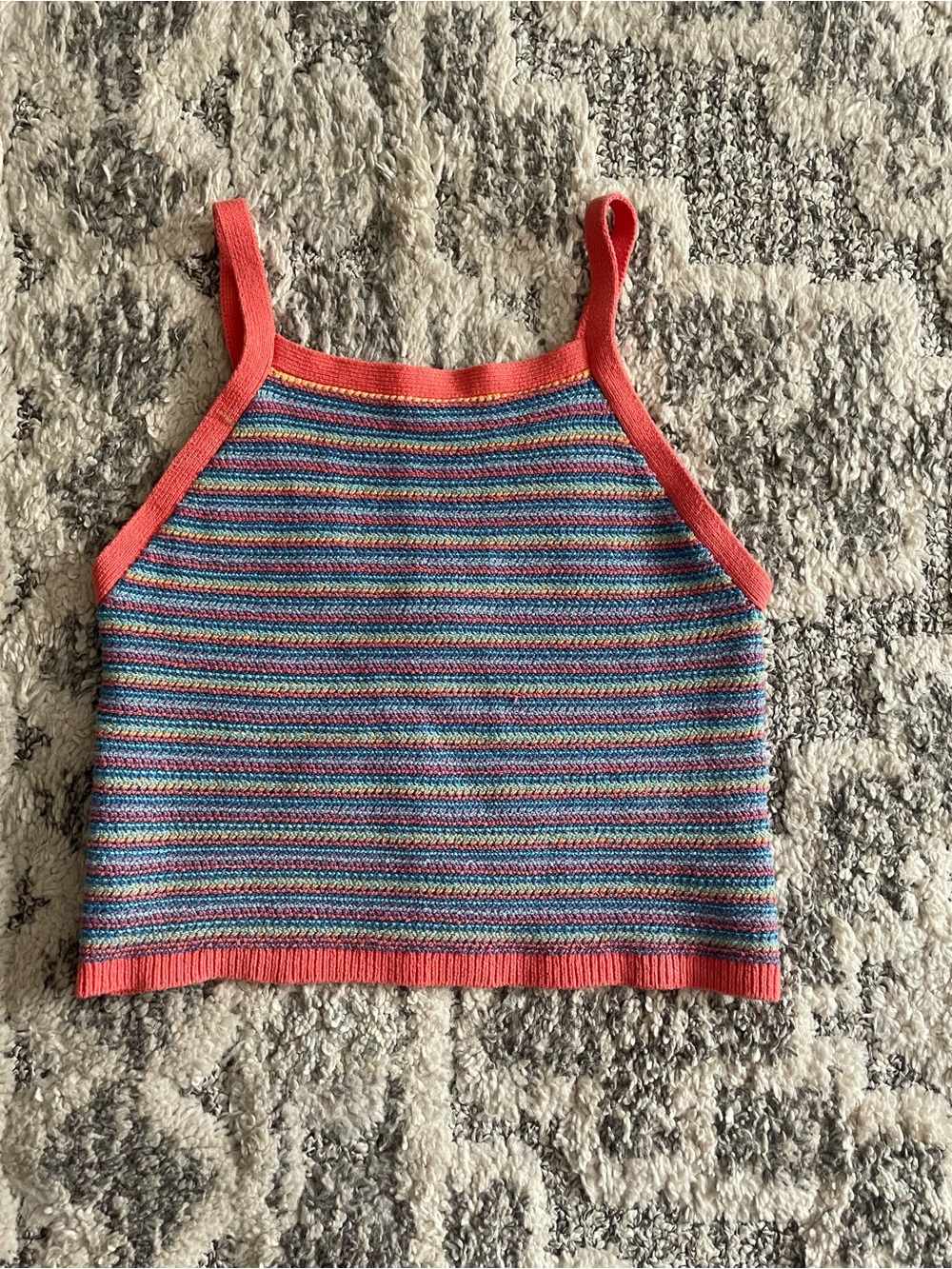American Eagle Outfitters Coral-Trim Multicolor Striped Knit Tank